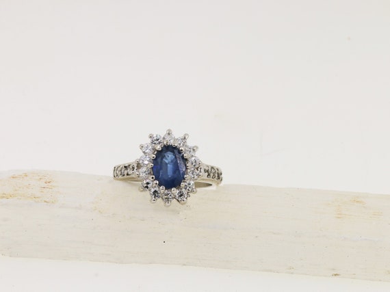 Blue Sapphire 8x6 MM Sterling Silver Ring