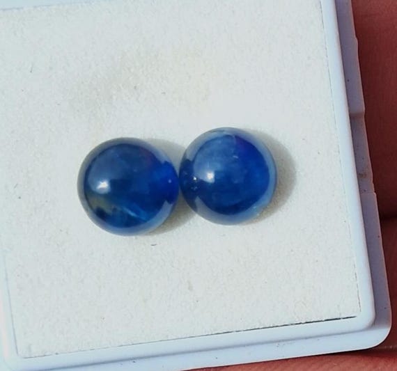 Cabochon 7MM Round Blue Sapphire Pair for Earrings, September Gemstone