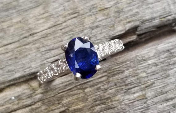Large Natural Blue Sapphire Sterling Silver Ring September Birthstone Jewelry Gift for Her