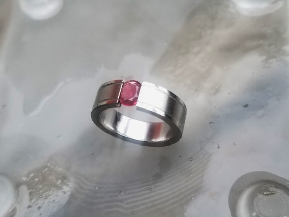 Ruby Tension Setting Ring July Birthstone, Stainless Steel ring, Finger SiZe 5 3/4 US Ring, Special Gift for a Friend, Free Shipping