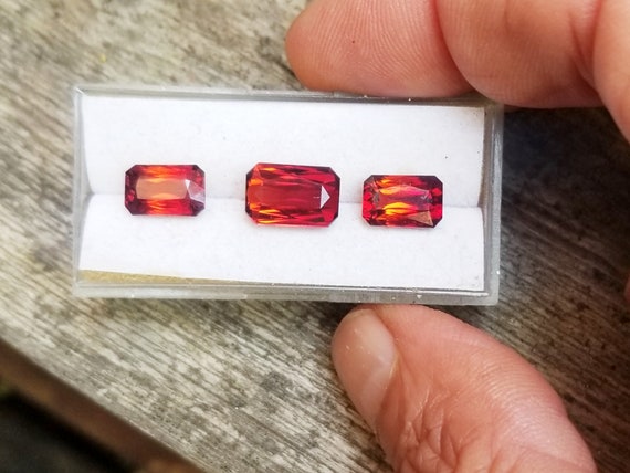 Spessartite Garnet January Birthstone, Radiant Cut Garnet Set for Earrings and Pendant