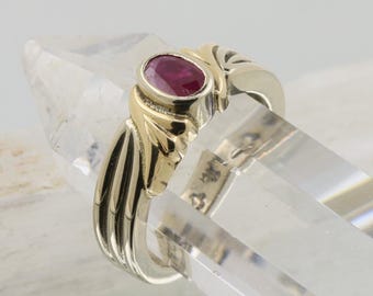 Rubin Lünette Set 14k Gold Ring Juli Geburtsstein