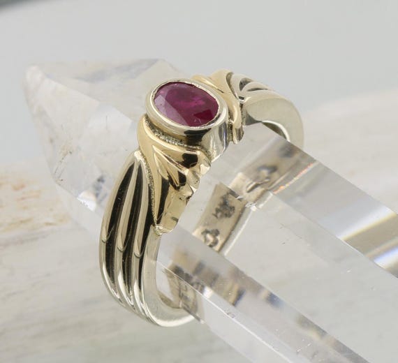 Natural Ruby Bezel Set 14k Gold Ring 6x4 mm Oval