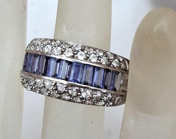 Iolite and White Topaz Accent Stones Sterling Silver Ring