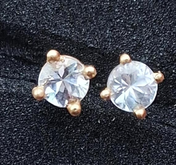 Natural White Sapphire Stud Earrings Yellow Gold 4 MM Round September Birthstone for Anniversary Gift