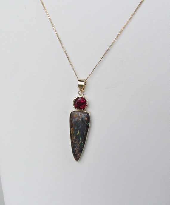 Handmade Australian Matrix Opal and Rhodolite Garnet Pendant