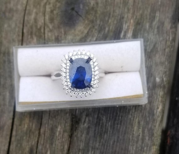 Ceylon Blue Sapphire Diamond Halo Engagement Ring for Anniversary Gift, Free Shipping to USA