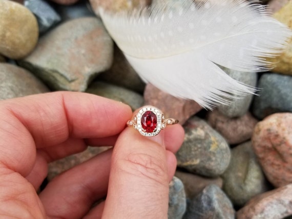 Special Gift for Her Anniversary Red Spinel Rose Gold Engagement Ring One of a Kind Hand Made Vintage Jewelry
