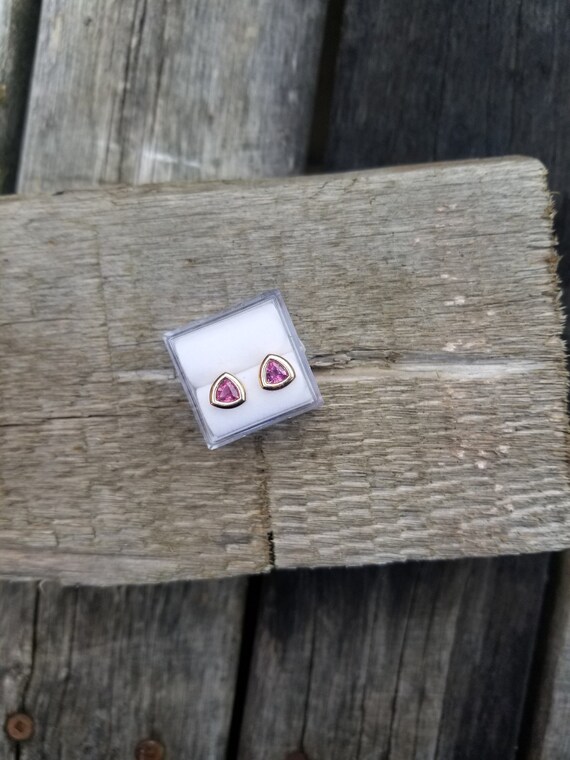 Pinkish Purple 5MM Trilliant Sapphire Bezel Earrings Gift for Her