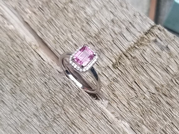 Pink Sapphire Diamond Halo 14K Bridal Setting Ring