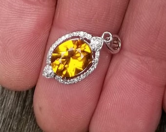 Yellow Sapphire 14K Gold Pendant September Birthstone,  Diamond Halo Oval Pendant Gift for Her, Free Shipping to USA