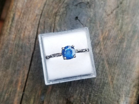 Ceylon Blue Sapphire 14k White Gold Ring, September Birthstone for Engagement Ring, Free Shipping to North America