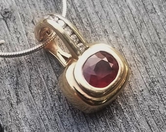 Vintage Inspired Ruby and Diamond Two Tone Gold Pendant