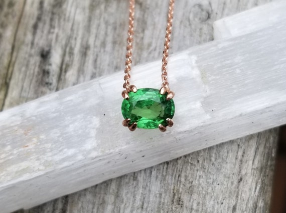 Green Garnet 14K Rose Gold Tsavorite Vintage Style Pendant January Birthstone Gift , Oval Tsavorite Eye Clean Gemstone for Her Anniversary