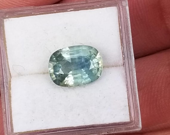 Ceylon Velvet Teal Cushion Sapphire for Anniversary Gift for Her, Natural Mint Sapphire, Free Shipping to United States