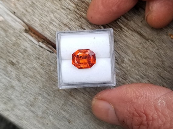 Orange Sapphire Emerald Cut 3.56 Ct Precision Cut Gemstone for Jewellery