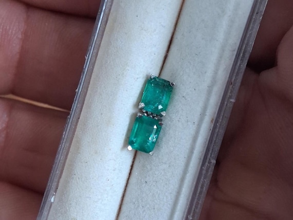 White Gold Emerald Stud Earrings, May Birthstone Jewelry Gift