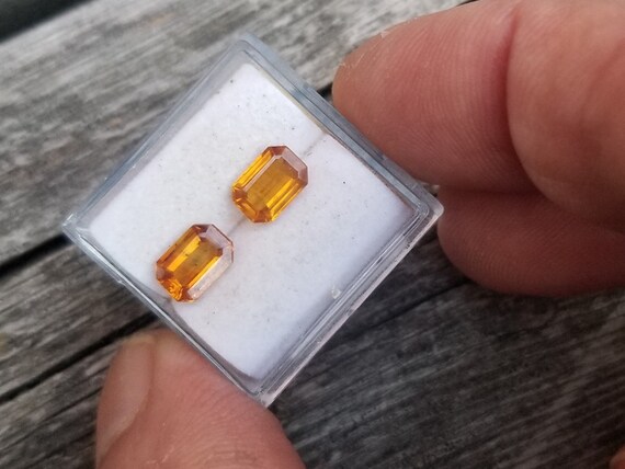 Orange Sapphire Emerald Cut Pair for Earrings, September Birthstone for Anniversary Jewelry, Free Shipping for USA