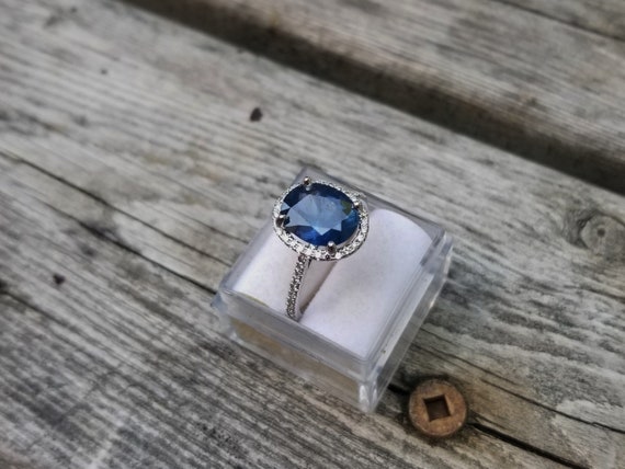 Velvet Blue Sapphire Engagement Ring Bridal Shower Gift for Her Special Calendar Date