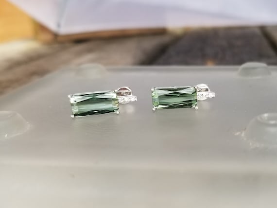 Green Tourmaline Gold Earrings Studs 5.77 Cts