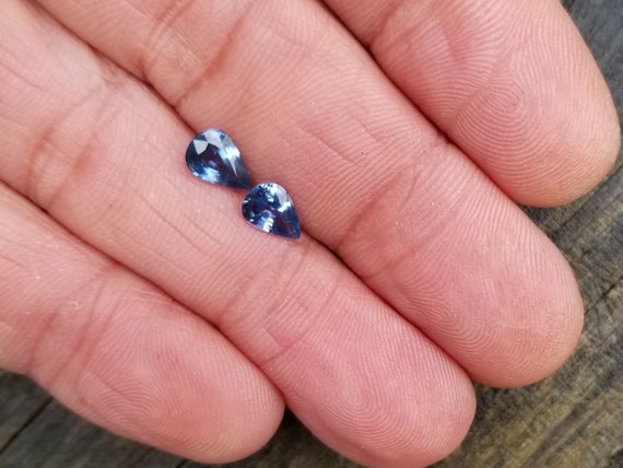 Natural Blue Sapphire Pair 1.55 cts Tear Drop 6.8x4.8 mm September Gemstone