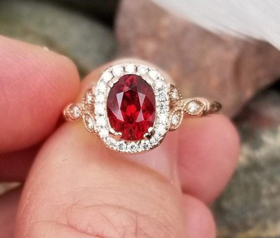 Oval Red Spinel 14K Rose Gold Engagement Ring