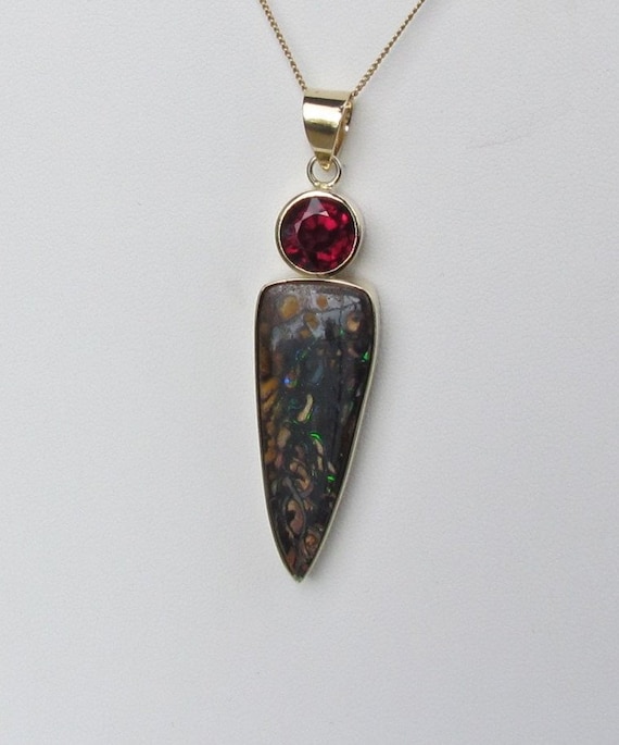 Handmade Australian Matrix Opal and Rhodolite Garnet Pendant