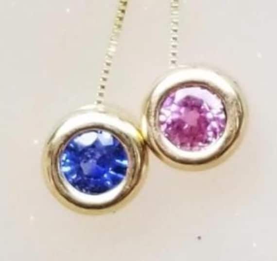 Pink & Blue Sapphire 14K Yellow Gold Necklace, Double Stone Pendant