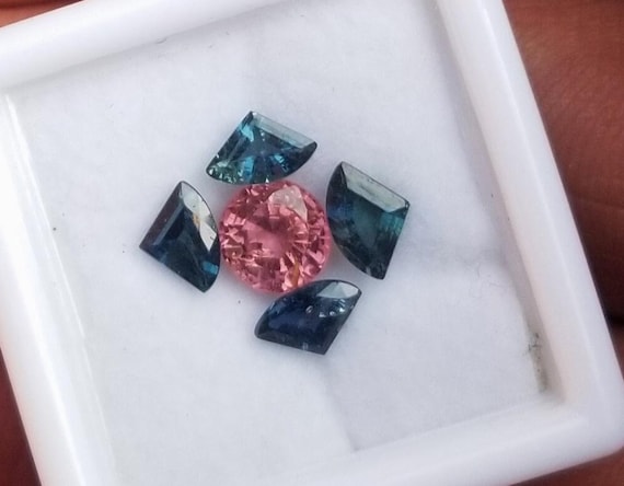 Blue Green Sapphire Fancy Shape, Round Unique Color Spinel Set