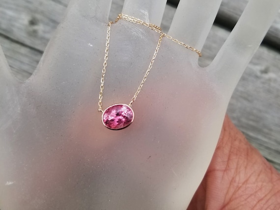 Pink Sapphire 8x6MM Oval 14K Rose Gold Necklace