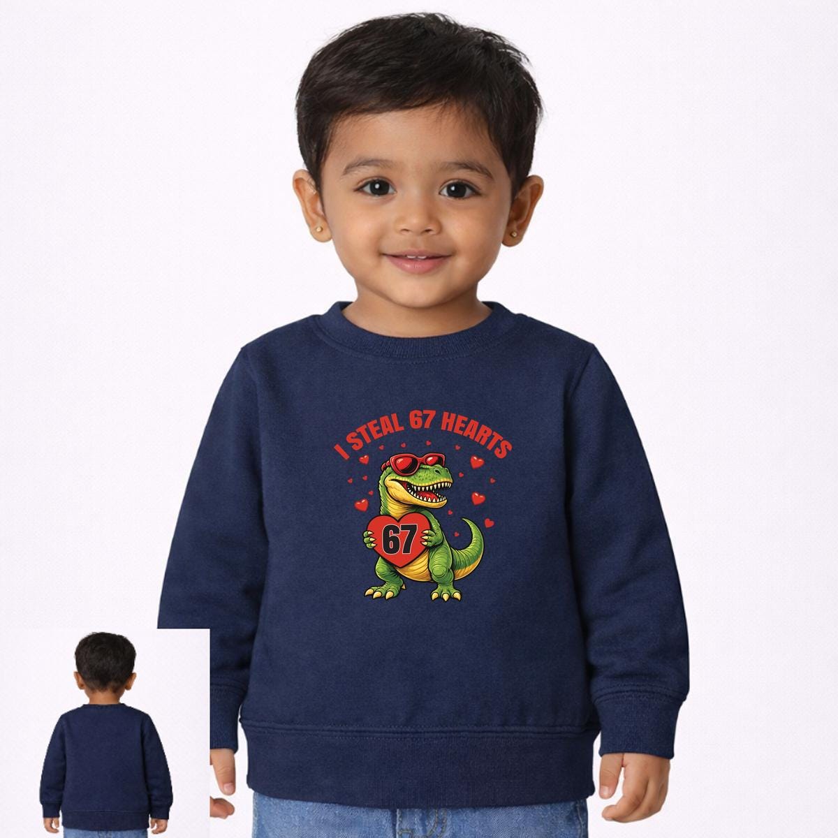 I Steal 67 Hearts Valentine's Day Dinosaur - Toddler Sweatshirt