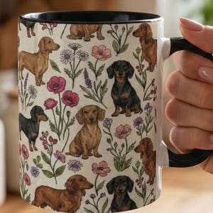 Dachshund Floral Accent Coffee Mug, 11oz & 15oz, Doxie Weiner dog Tea Cup Gift