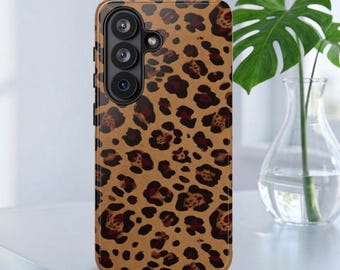 Leopard Print Tough Phone Case, Trendy Brown Animal Print Case, Neutral Aesthetic Cover, Samsung S26 Ultra, Galaxy S25 S24, iPhone 17 16 15