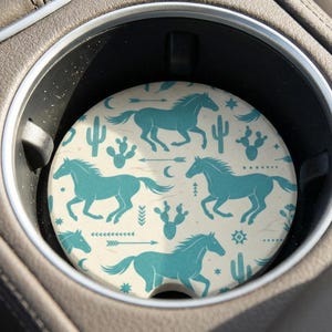 Teal Running Horse Car Coaster | Southwest Aesthetic Soapstone Coaster | Gift for Horse Lovers | New Car Accessory | Western Car Accessory