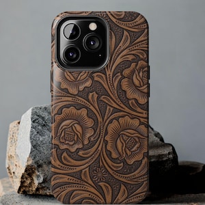 Tooled Leather faux design Floral Phone Case: Western Protective Cover
