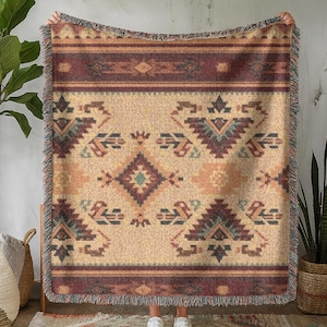 Southwestern Aztec Woven Blanket | Fringe Tapestry Throw, Tribal Decor Throw Blanket Bedding