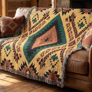 Manta tejida con patrón azteca del suroeste / Manta decorativa occidental para ropa de cama