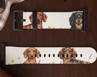 Dachshund Apple Watch Band Vegan Leather, Cute Wiener Dog, Doxie Mom Watch Strap, Dog Mom Gift, Series 9 8 7 6 5, 38- 41mm, 42 -45 mm
