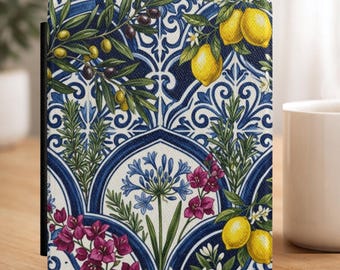 Mediterranean Lemon Kindle Case Paperwhite Colorsoft, Amalfi Italian Tile Blue and White Floral eReader Cover, 7" Bookish Gift for Reader