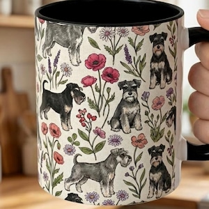 Mini Schnauzer Floral Accent Coffee Mug, 11oz & 15oz, Schnauzer Tea Cup Gift