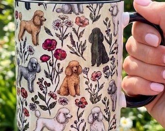Poodle Dog Floral Accent Coffee Mug, 11oz & 15oz, Poodle Lover Tea Cup Gift, Dog Mom Gift