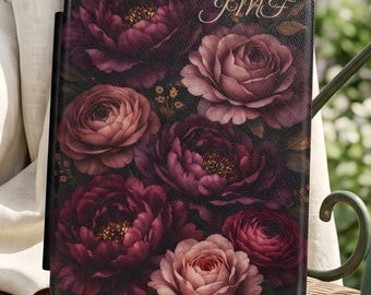 Personalized Dark Floral Kindle Paperwhite Case, Custom Moody Rose Kindle Cover, Dark Academia eReader Sleeve, Gift for Book Lover
