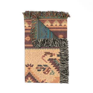 Southwestern Aztec Woven Blanket | Fringe Tapestry Throw, Tribal Decor Throw Blanket Bedding image 9