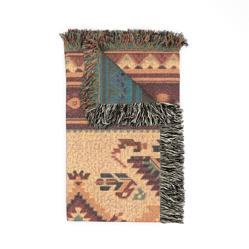 Southwestern Aztec Woven Blanket | Fringe Tapestry Throw, Tribal Decor Throw Blanket Bedding image 9