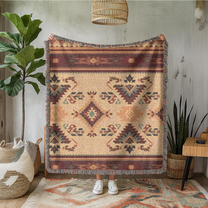 Southwestern Aztec Pattern Woven Blanket | Geometric Throw, Tribal Decor Throw Blanket Bedding