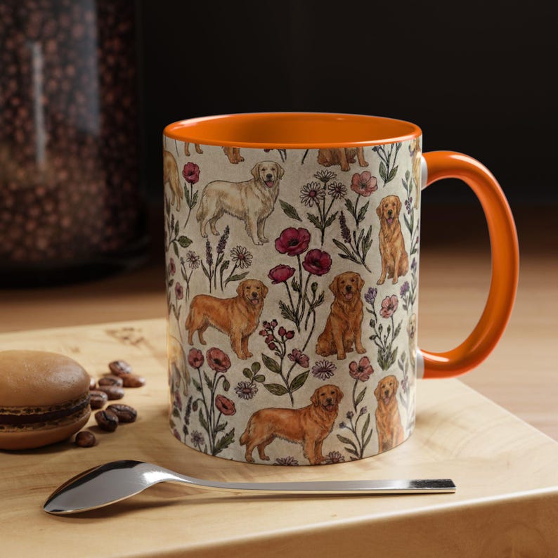 Golden Retriever Puppy Floral Accent Coffee Mug, 11oz & 15oz, Golden Retriever dog Tea Cup Gift image 8