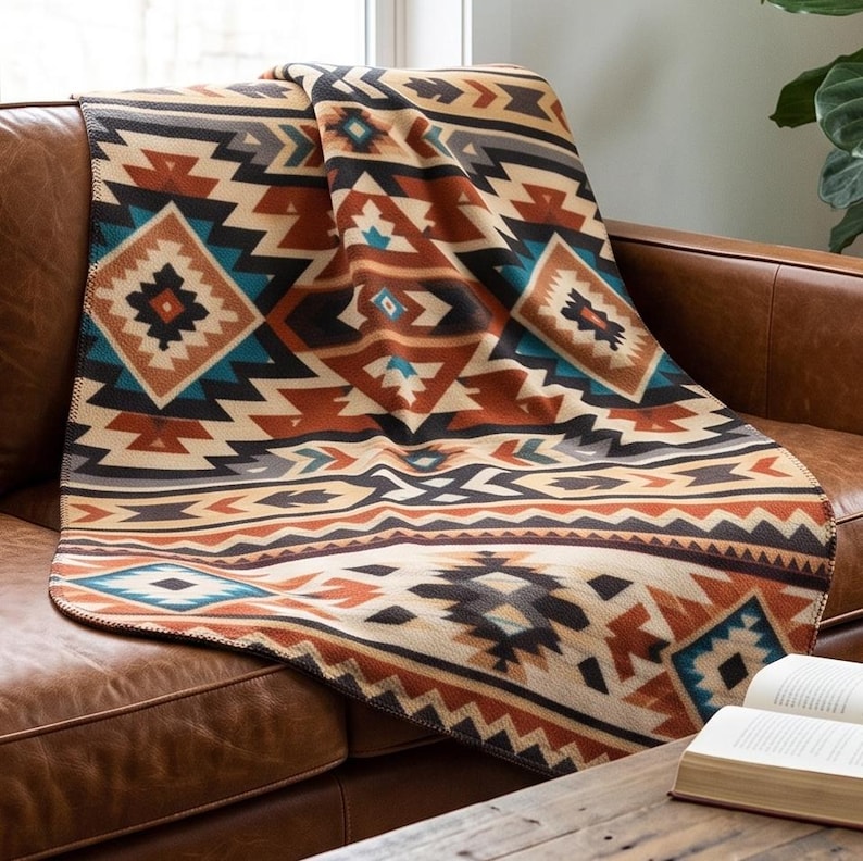 Southwestern Woven Throw Blanket, Aztec Geometric Fringe Blanket, Boho Western Couch Throw, Rustic Cabin Decor, Earth Tone Housewarming Gift