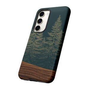 Modern Rustic Evergreen Phone Case, Samsung S26 Dark Teal Forest Cover Gift, Faux Wood Grain iPhone 17 16 15 14, Samsung Galaxy S25  S24 S23