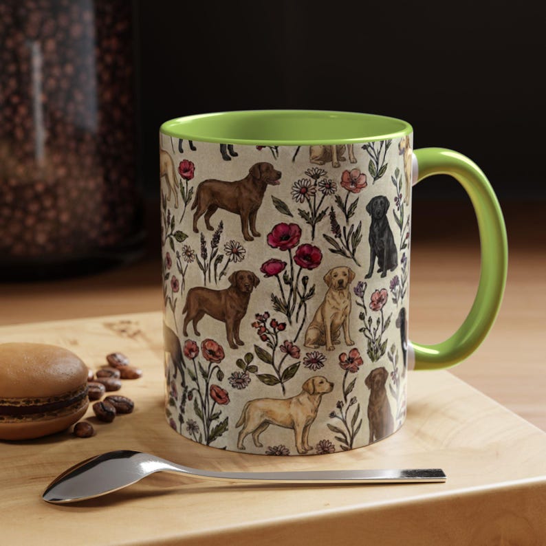 Labrador Retriever Floral Accent Coffee Mug, 11oz & 15oz, Yellow, black and chocolate Lab Tea Cup Gift image 6