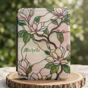 Personalized Stained Glass Magnolia Kindle Colorsoft Case | Monogrammed Ebook Cover, Art Nouveau Flower Kindle Paperwhite 7", Bookish Gift